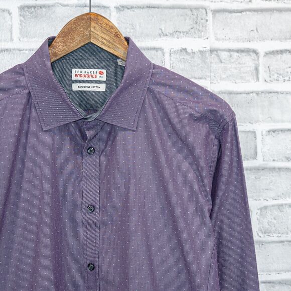 TED BAKER endurance Men's Button up Shirt in Purple stripe dotted Size 17.5 - Picture 3 of 5